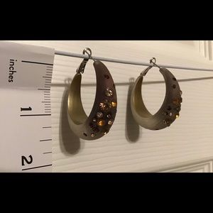 Brown Rhinestone Fashion Hoop Earrings